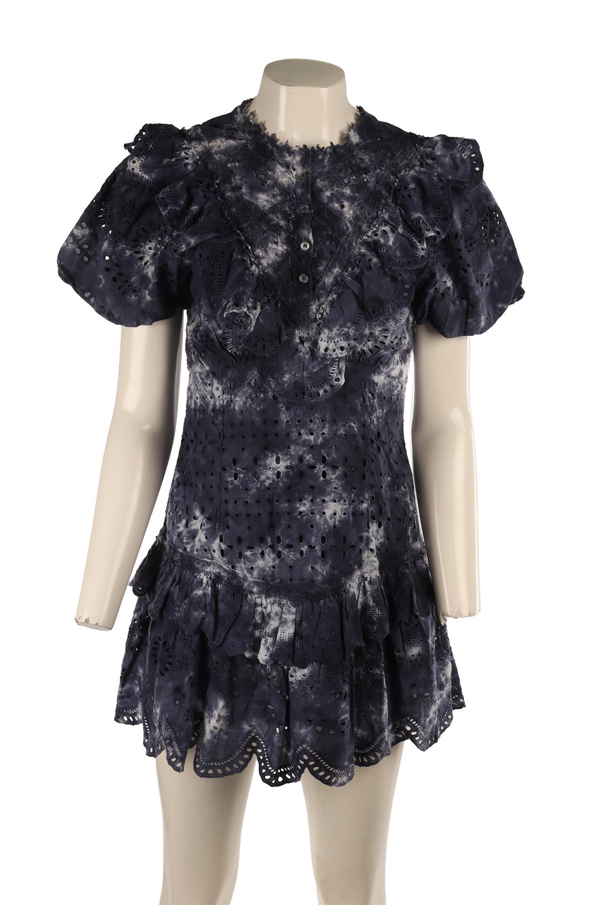 LOVESHACKFANCY BLUE COTTON MINI DRESS US 4 UK 8