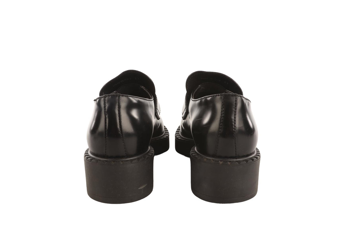 PRADA BLACK LEATHER PLATFORM LOAFERS EU 37 UK 4 US 7