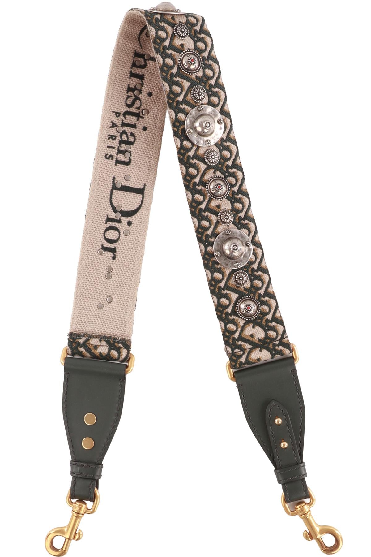 CHRISTIAN DIOR GREEN OBLIQUE CANVAS BAG STRAP