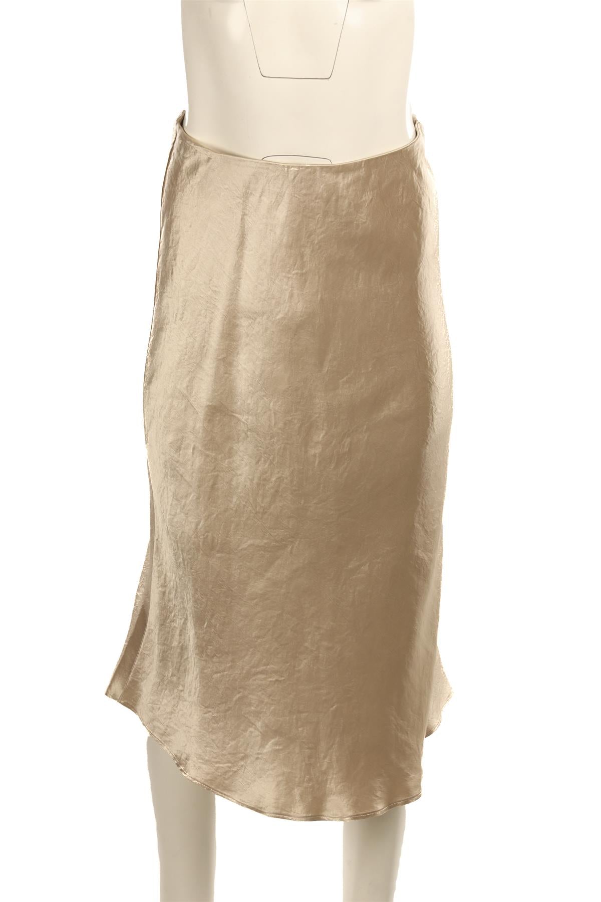 MAX MARA LEISURE BEIGE SATIN MIDI SKIRT UK 4
