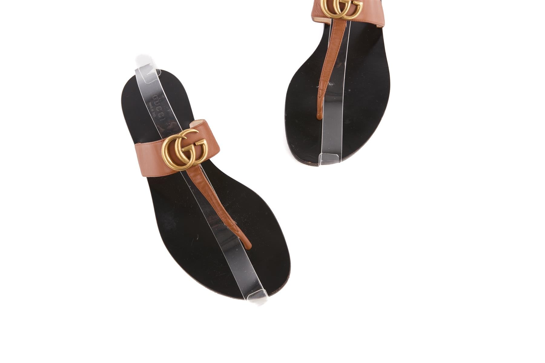 GUCCI BROWN GG LEATHER THONG SANDALS EU 38.5 UK 5.5 US 8.5