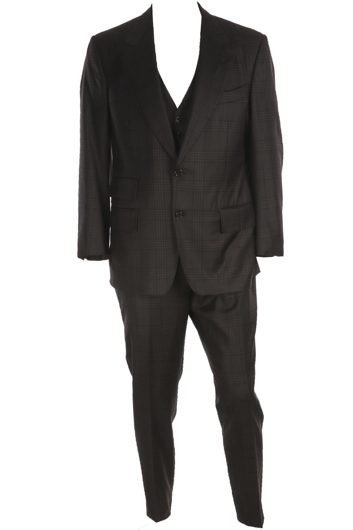 TOM FORD BLACK MEN'S WOOL THREE PIECE SUIT IT 52 UK 42