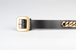 YVES SAINT LAURENT BLACK CHAIN AND LEATHER BELT