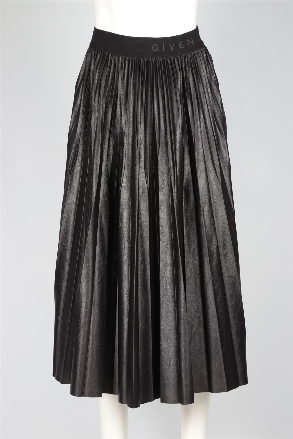 GIVENCHY BLACK FAUX LEATHER MIDI SKIRT FR 36 UK 8