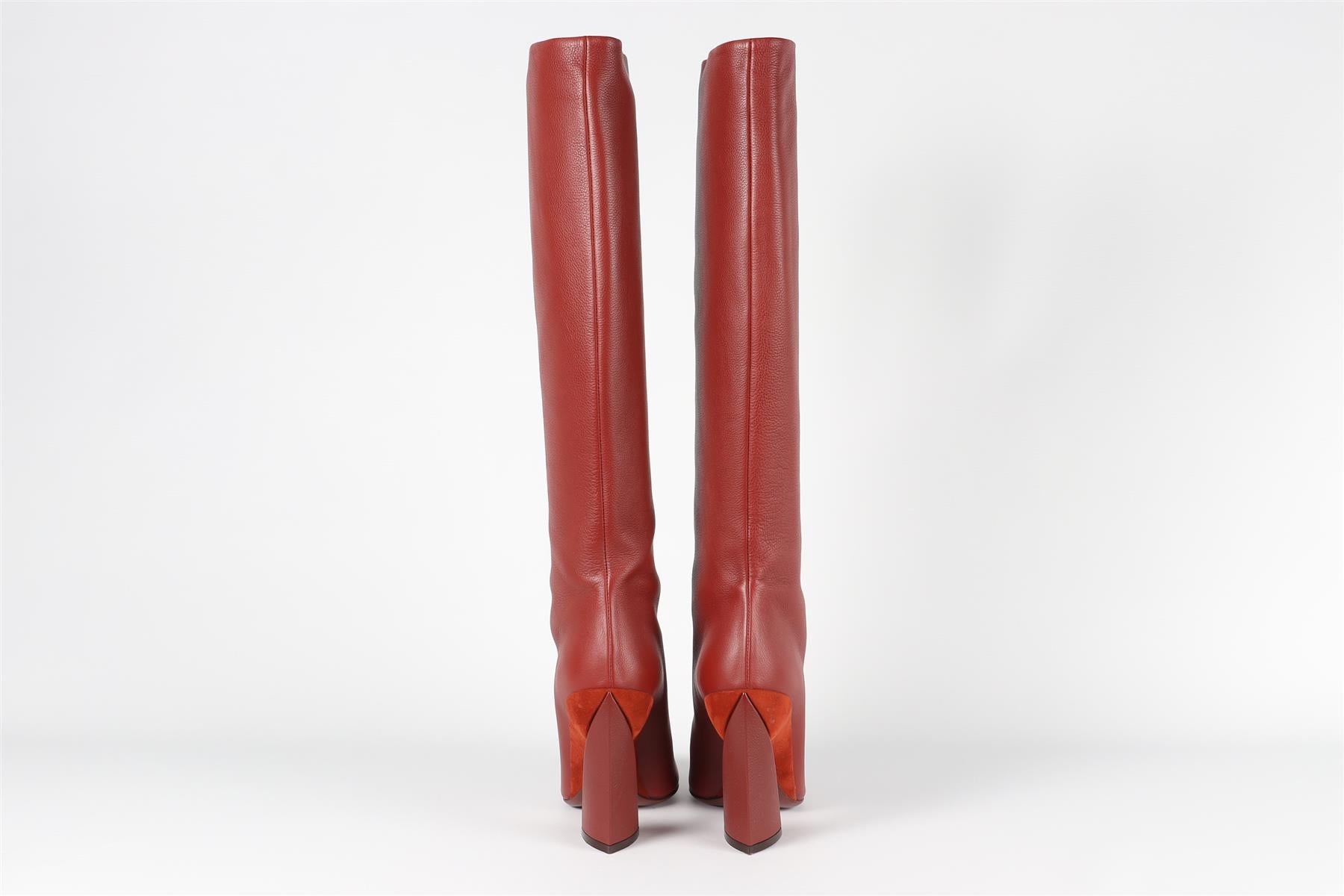 SALVATORE FERRAGAMO RED LEATHER KNEE HIGH BOOTS EU 38.5 UK 5.5 US 8.5