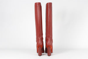 SALVATORE FERRAGAMO RED LEATHER KNEE HIGH BOOTS EU 38.5 UK 5.5 US 8.5