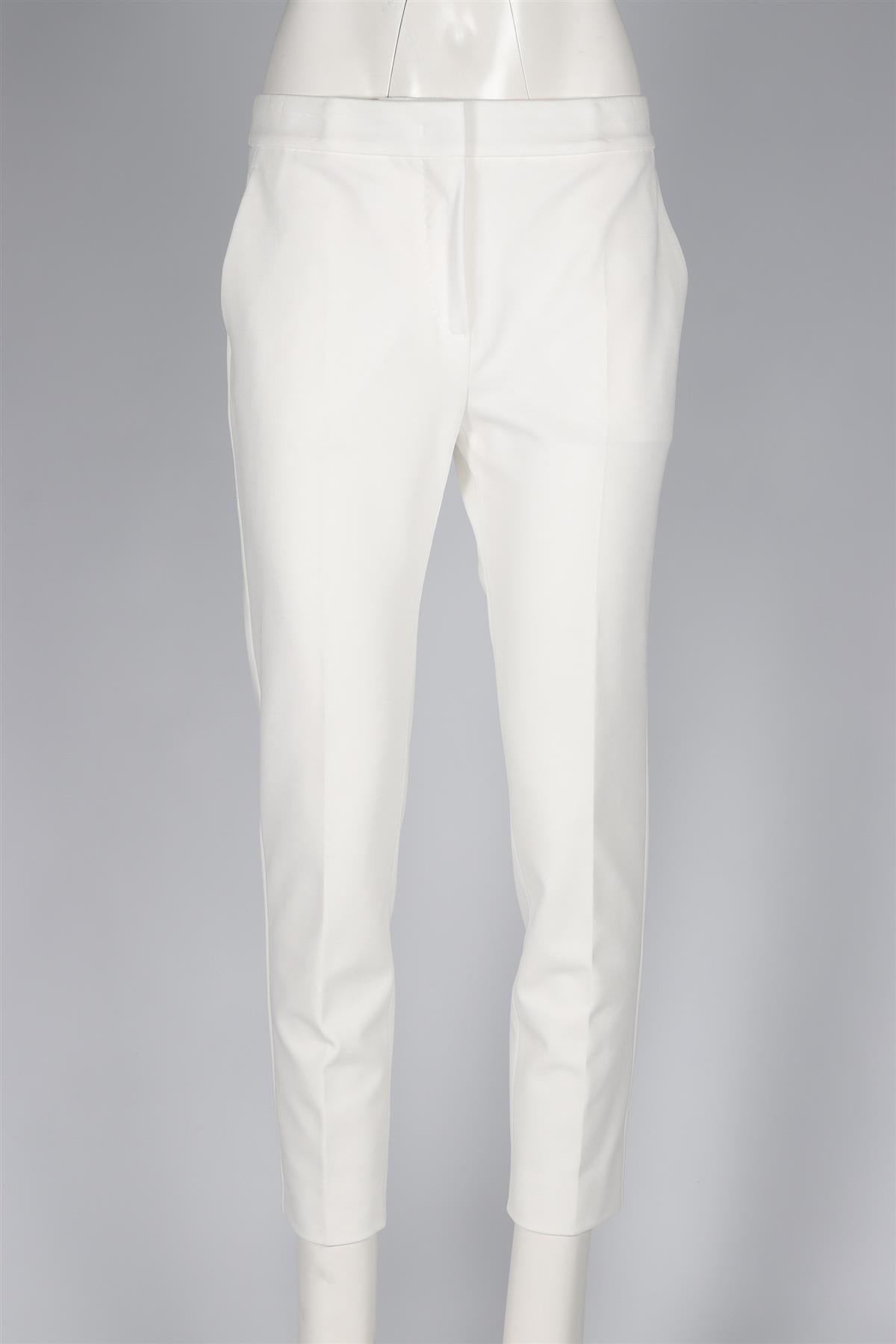 MAX MARA STUDIO WHITE WOVEN STRAIGHT LEG PANTS UK 12