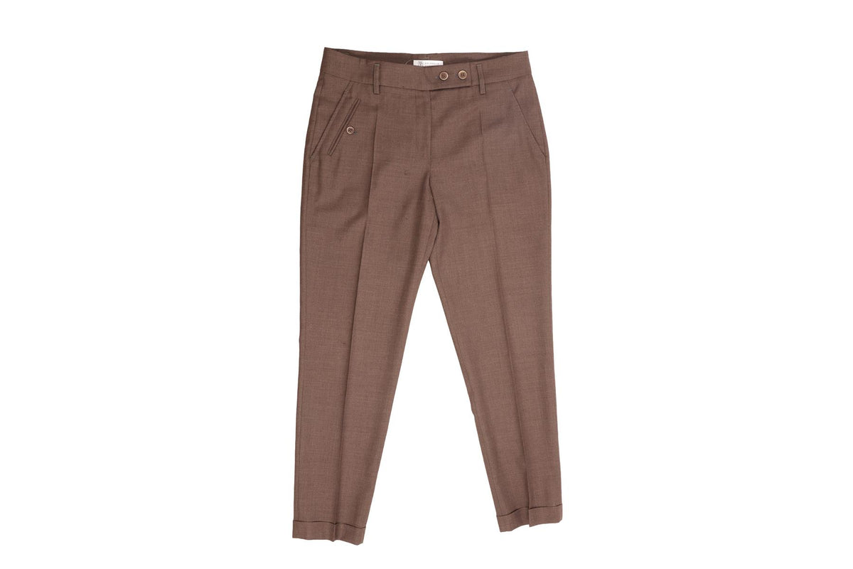 BRUNELLO CUCINELLI BROWN WOOL STRAIGHT LEG PANTS IT 46 UK 14