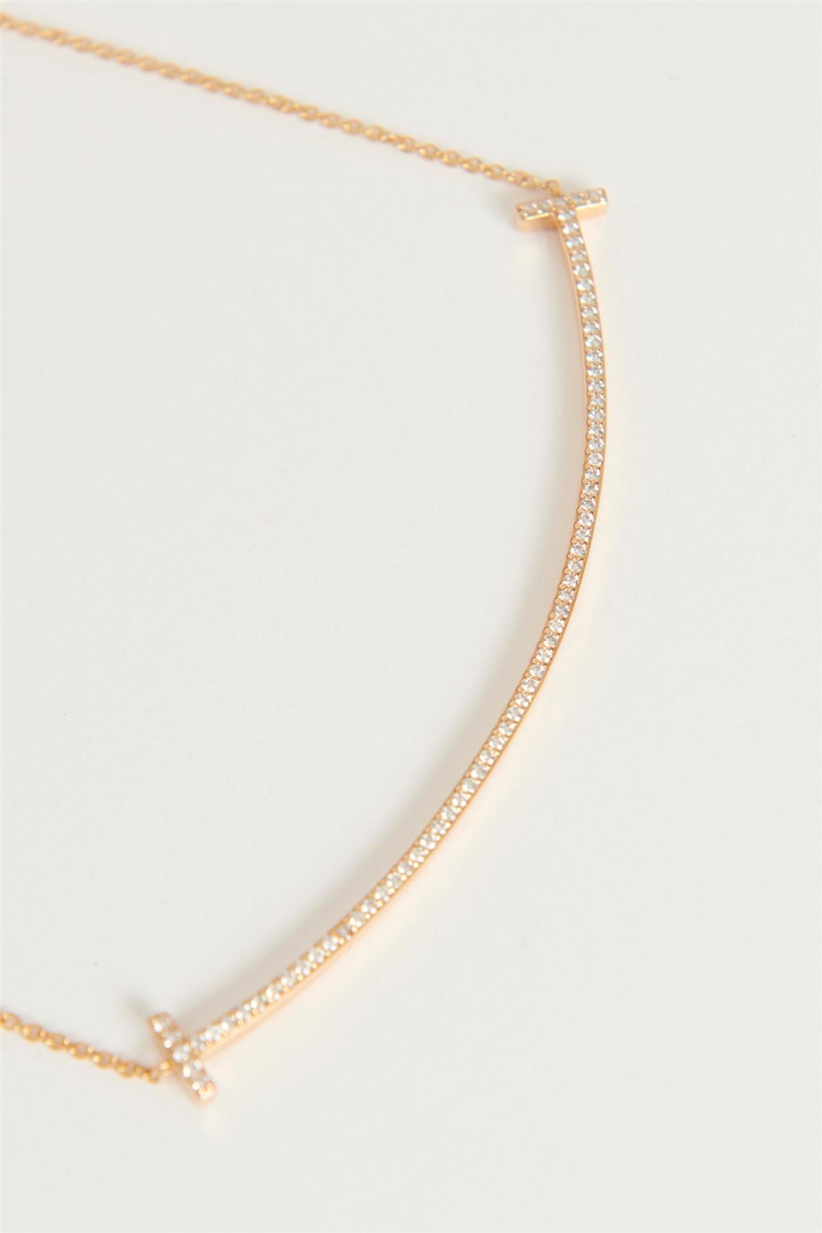 TIFFANY & CO. T SMILE LARGE 18K ROSE GOLD AND DIAMOND NECKLACE