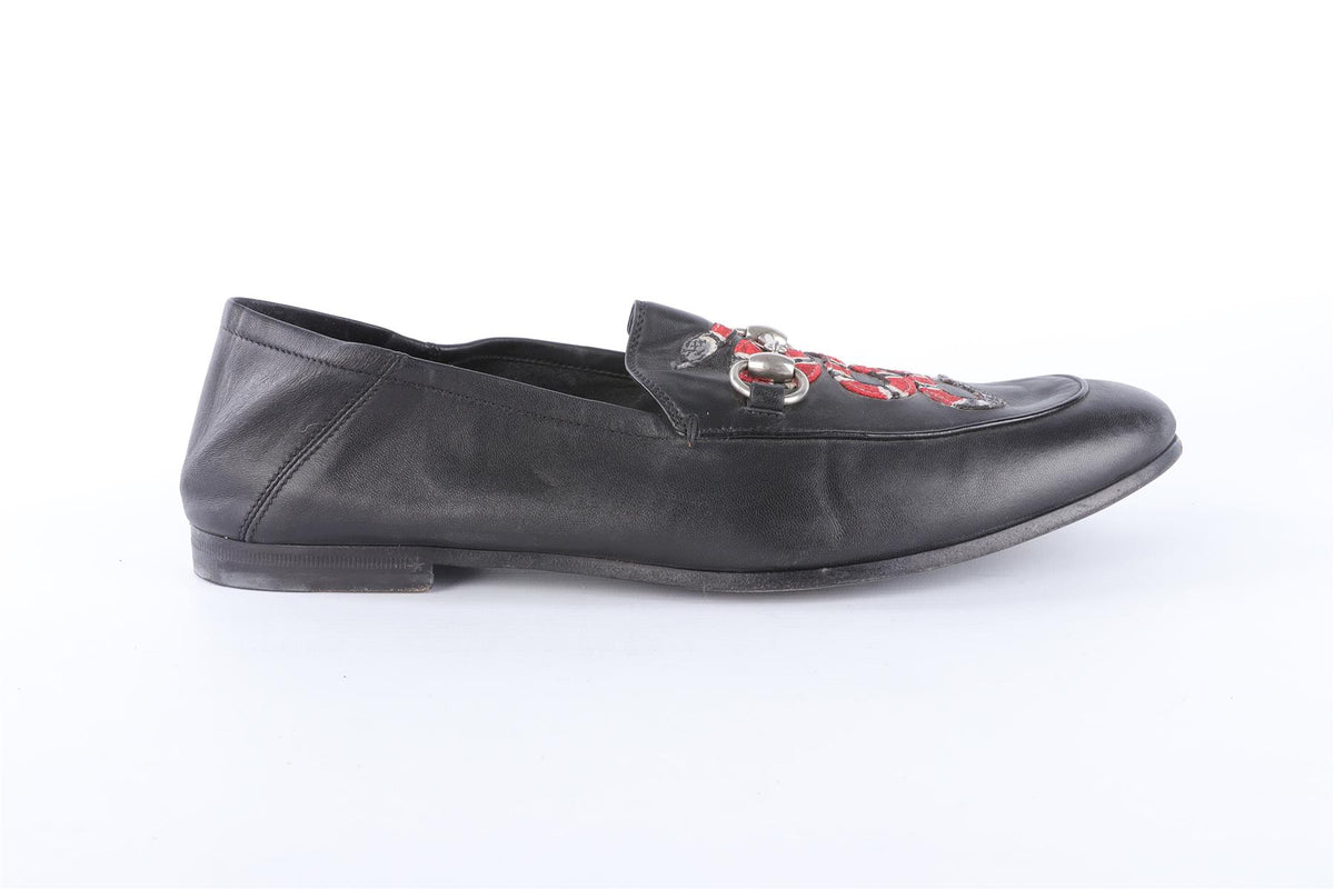 GUCCI BLACK MEN'S KINGSNAKE LEATHER LOAFERS EU 43 UK 9 US 10