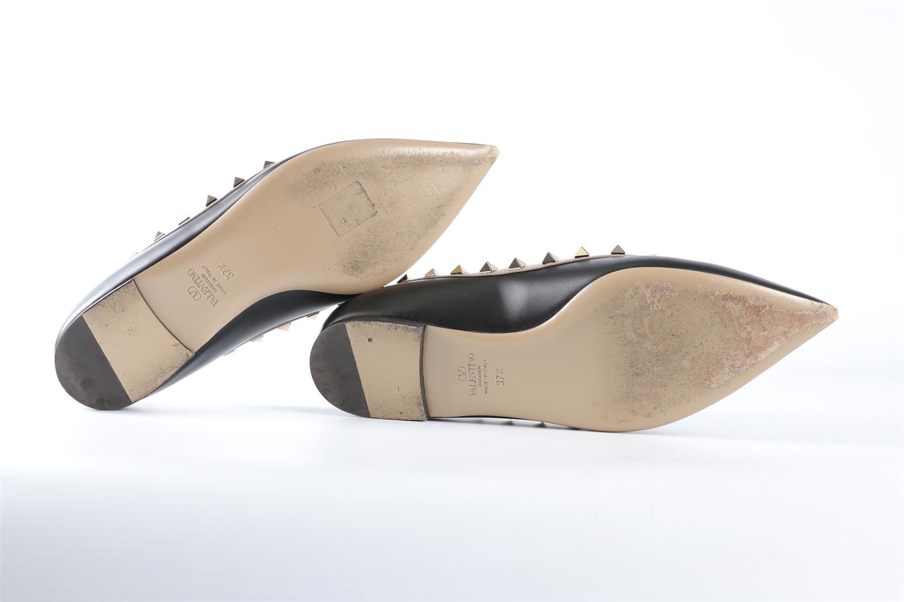 VALENTINO GARAVANI BLACK ROCKSTUD LEATHER BALLET FLATS EU 37.5 UK 4.5 US 7.5