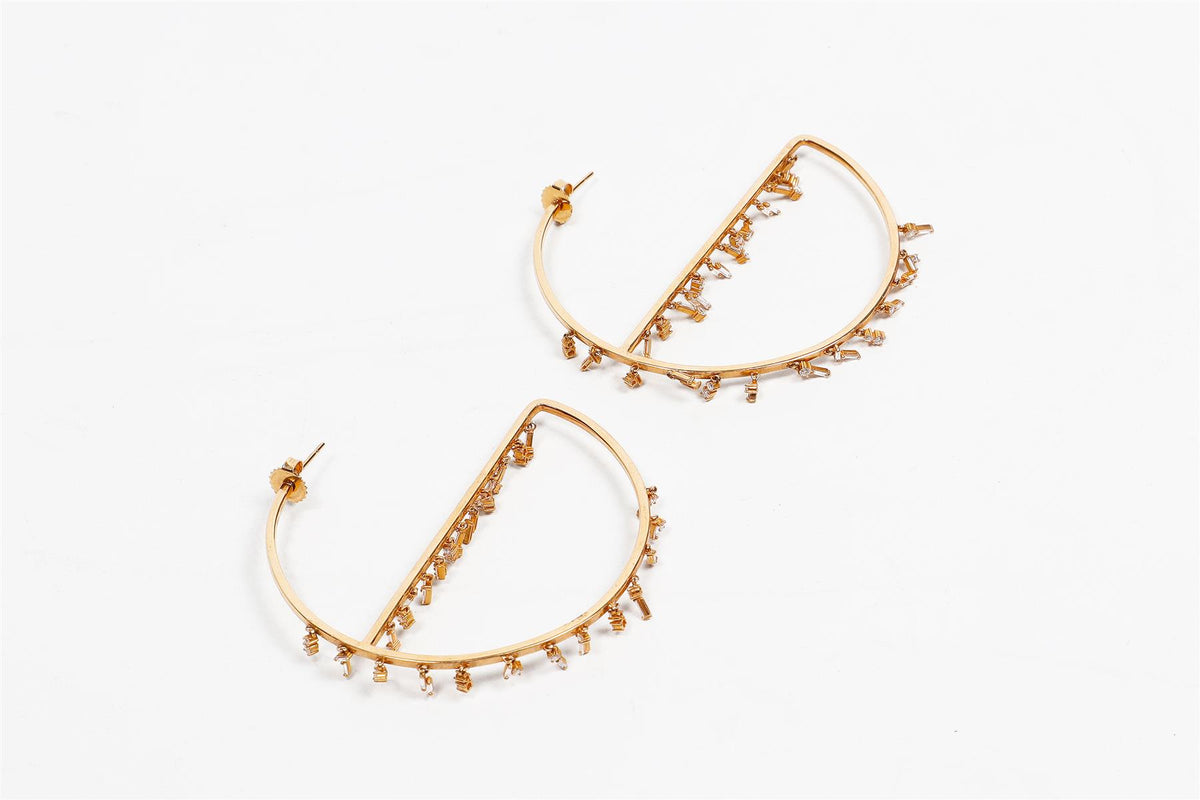 SUZANNE KALAN 18K ROSE GOLD AND BAGUETTE DIAMOND HOOP EARRINGS