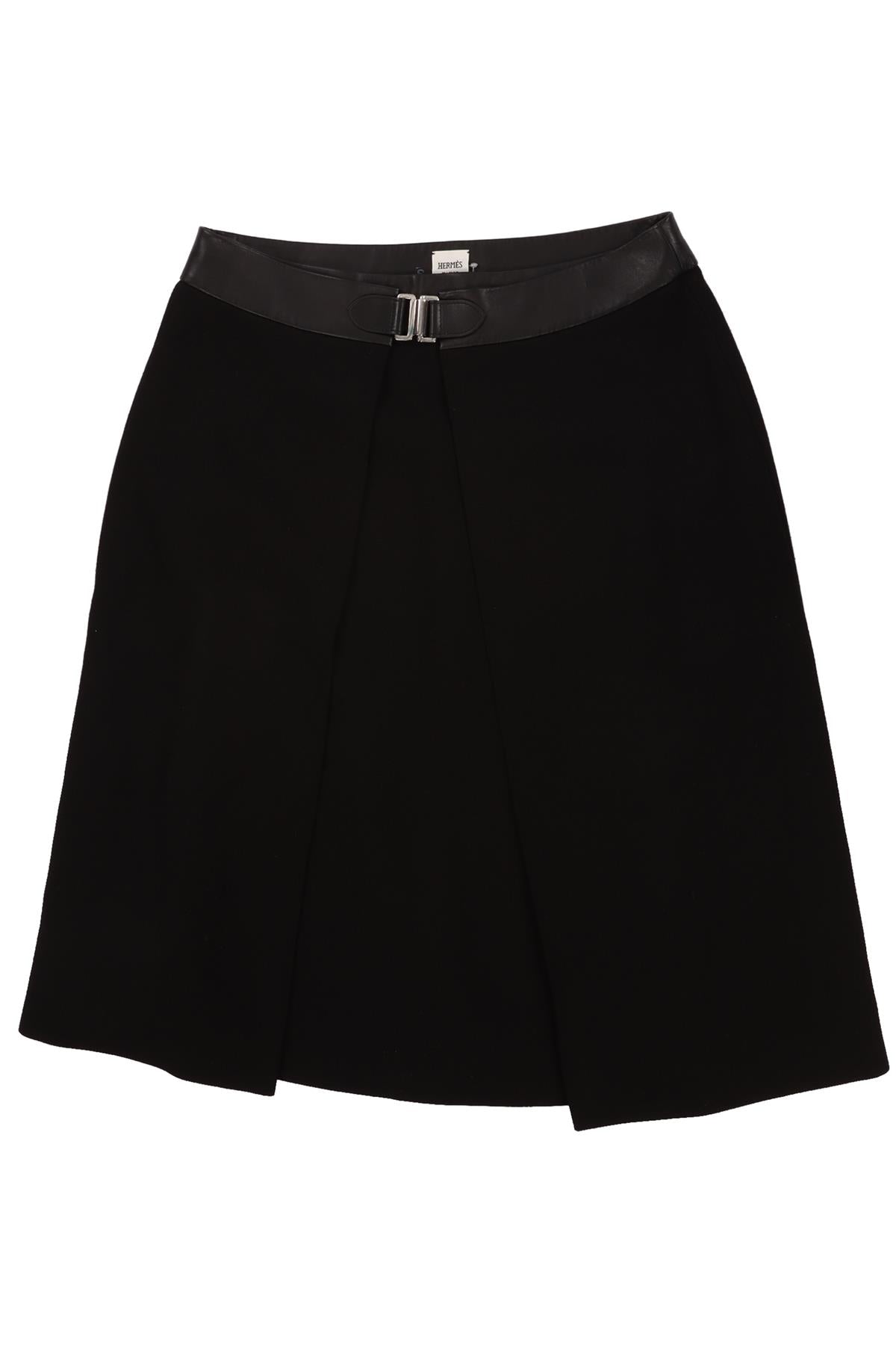 HERMÈS BLACK WOOL MIDI SKIRT FR 42 UK 14