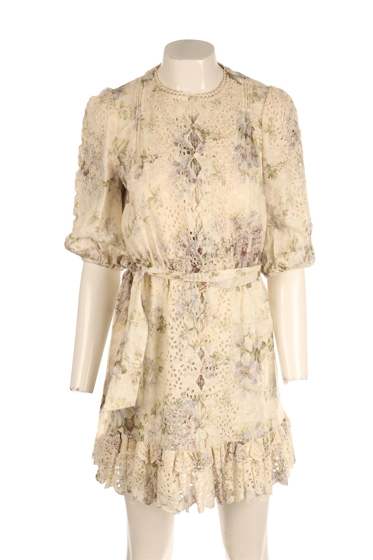 ZIMMERMANN MULTI LINEN MINI DRESS 1 UK 10