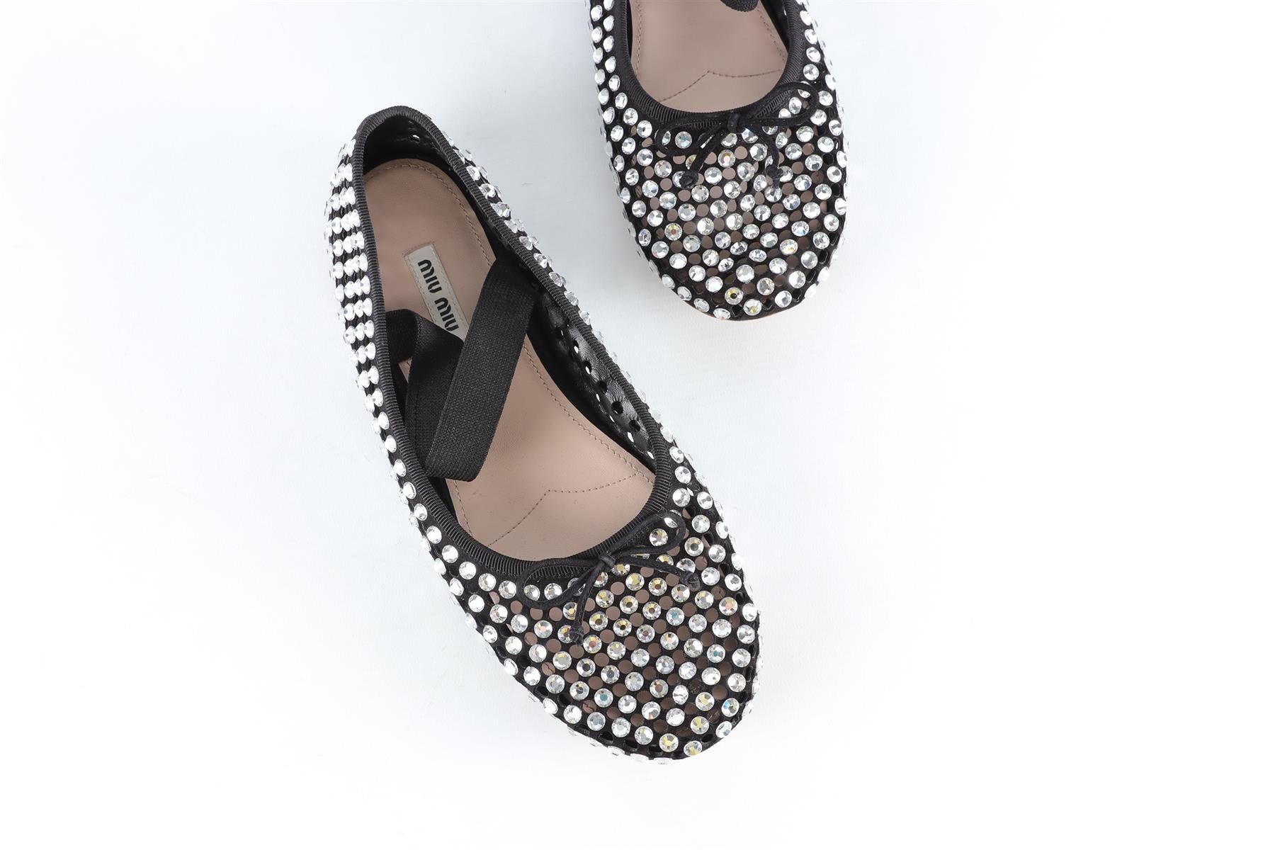 MIU MIU BLACK CRYSTAL BALLET FLATS EU 39.5 UK 6.5 US 9.5