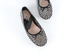 MIU MIU BLACK CRYSTAL BALLET FLATS EU 39.5 UK 6.5 US 9.5