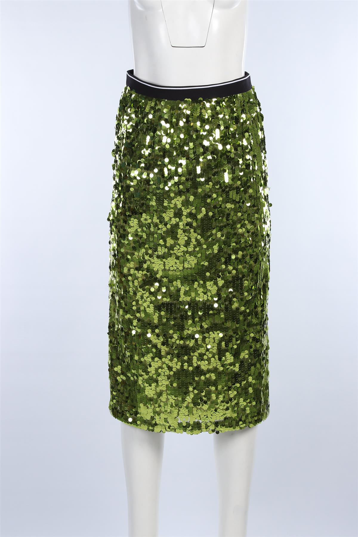PLAN C GREEN SEQUIN MIDI SKIRT FR 38 UK 10