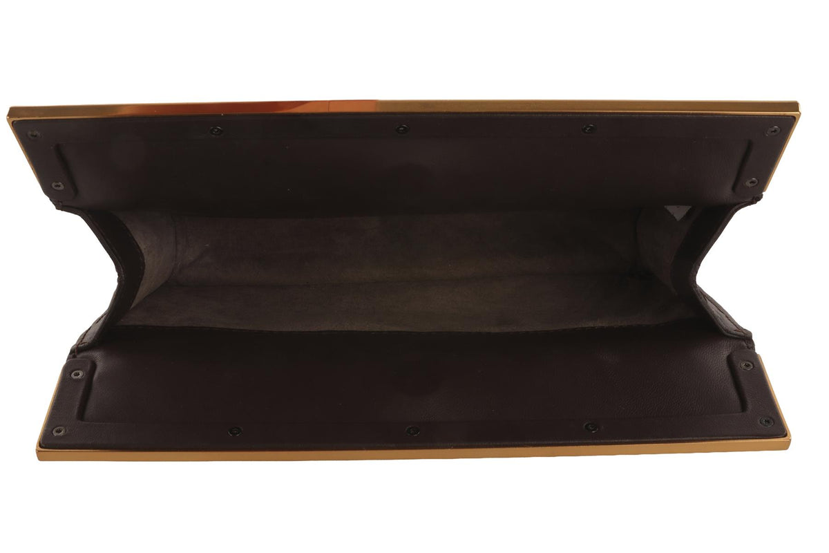 BOTTEGA VENETA BROWN INTRECCIATO LEATHER CLUTCH