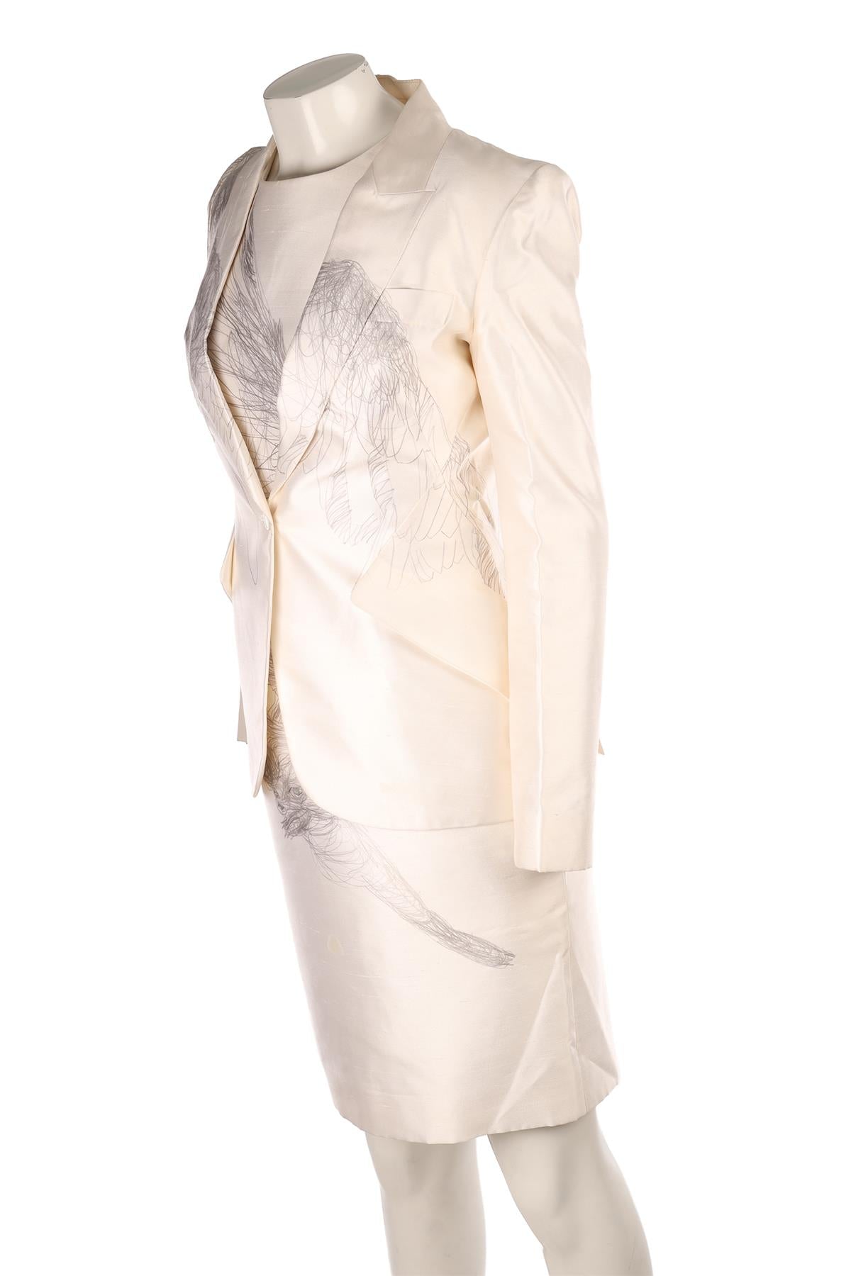 ALEXANDER MCQUEEN IVORY 2009 SILK BLAZER AND DRESS SET IT 42