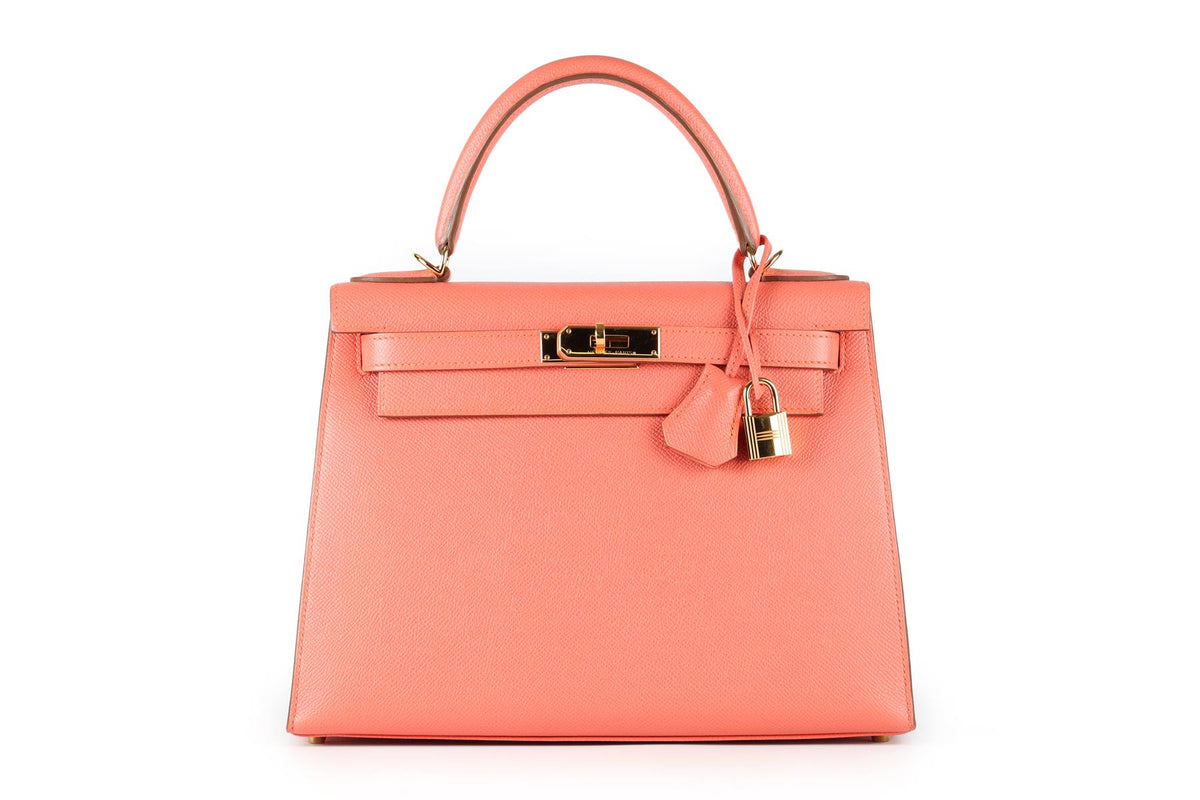 HERMÈS PINK 2014 KELLY SELLIER 28 CM EPSOM LEATHER BAG IN FLAMINGO