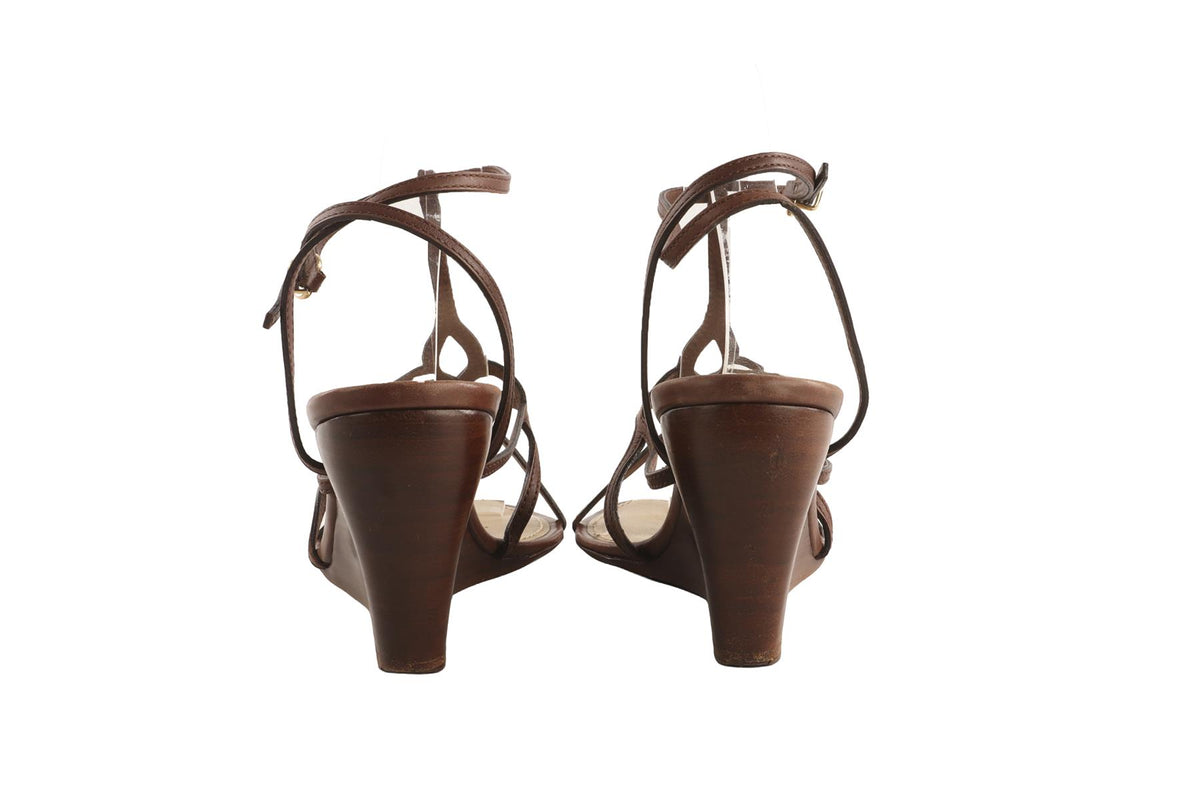 LOUIS VUITTON BROWN LEATHER WEDGES EU 39 UK 6 US 9