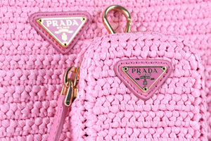 PRADA PINK RE-EDITION 2005 SMALL RAFFIA SHOULDER BAG