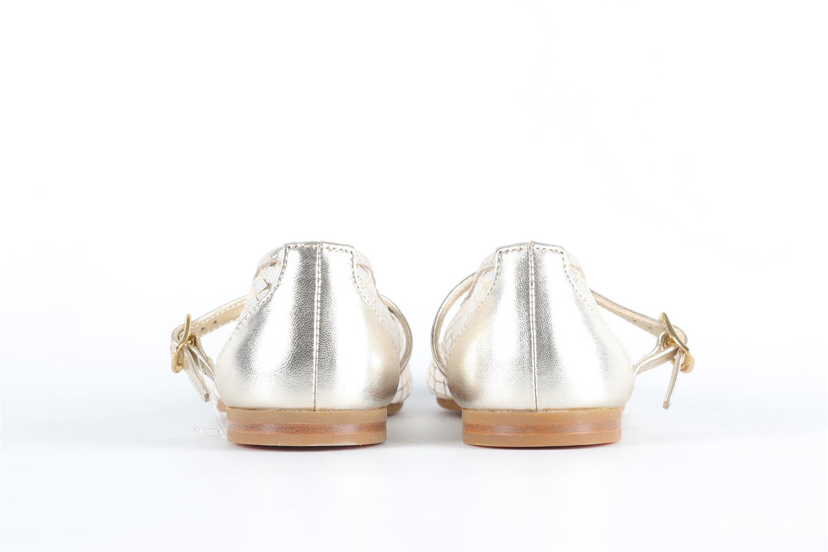 CHRISTIAN DIOR GOLD KIDS GIRLS LEATHER BALLET FLATS EU 27 UK 9 US 10