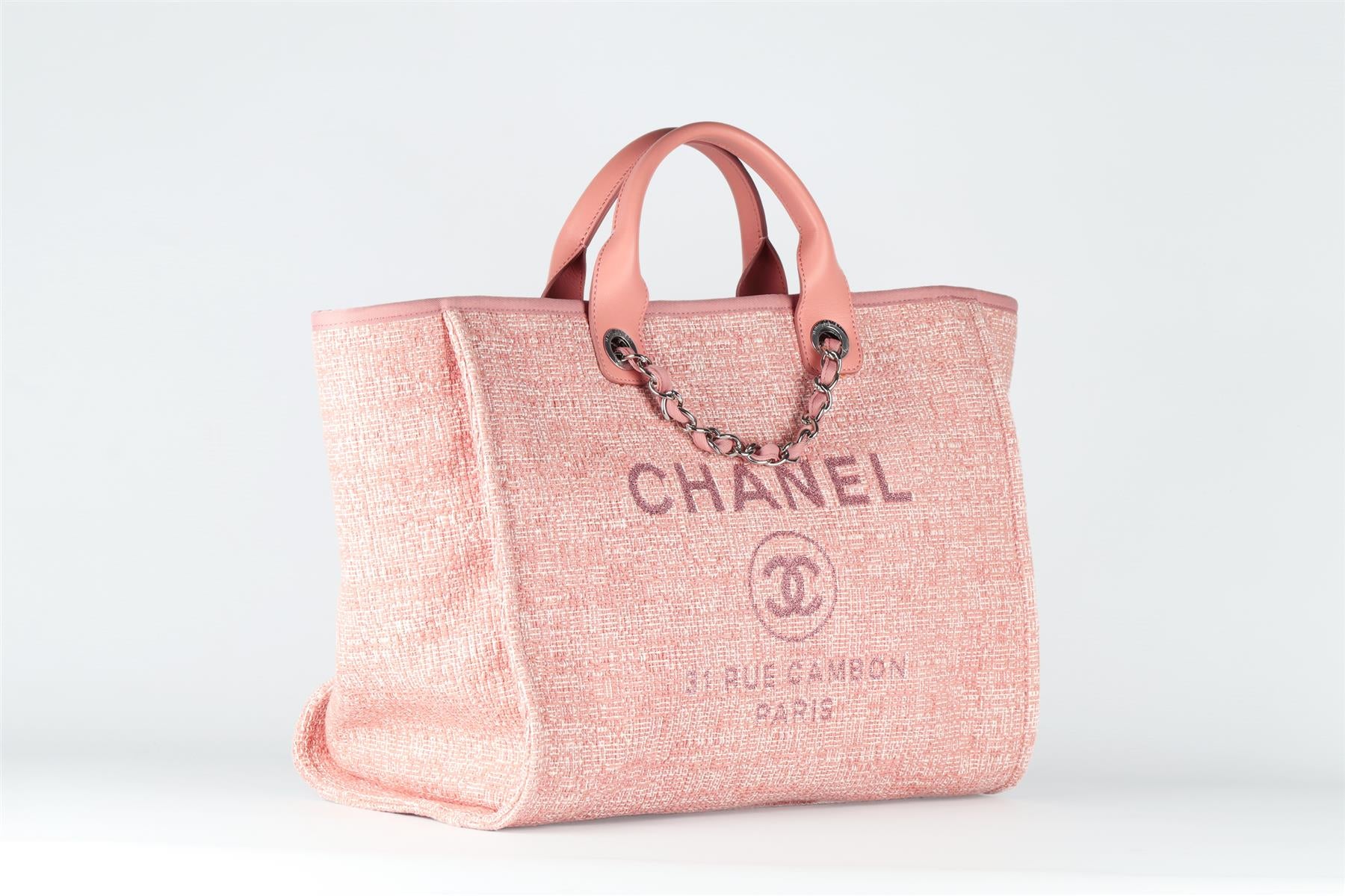 CHANEL PINK 2018 DEAUVILLE MEDIUM TWEED TOTE BAG