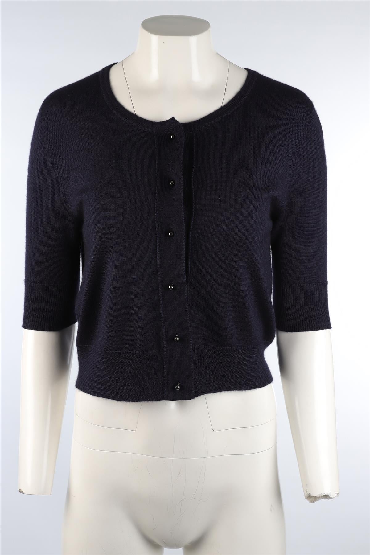 OSCAR DE LA RENTA NAVY KNIT CARDIGAN SMALL