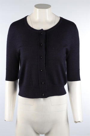 OSCAR DE LA RENTA NAVY KNIT CARDIGAN SMALL