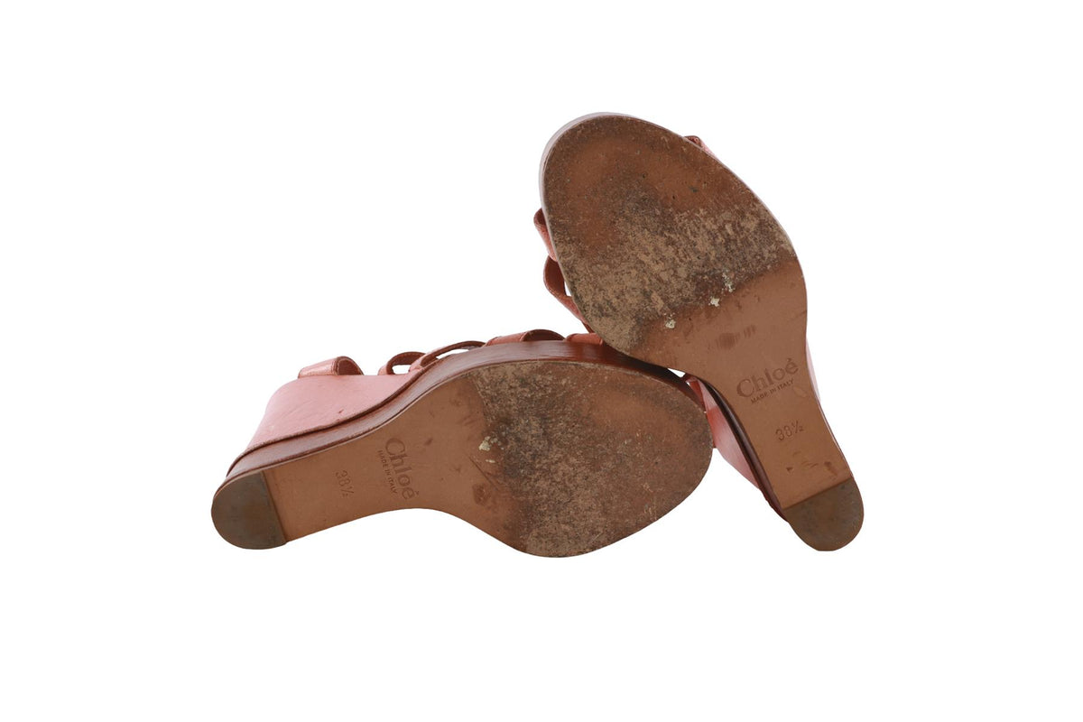 CHLOÉ PINK LEATHER WEDGES SANDALS EU 38.5 UK 5.5 US 8.5