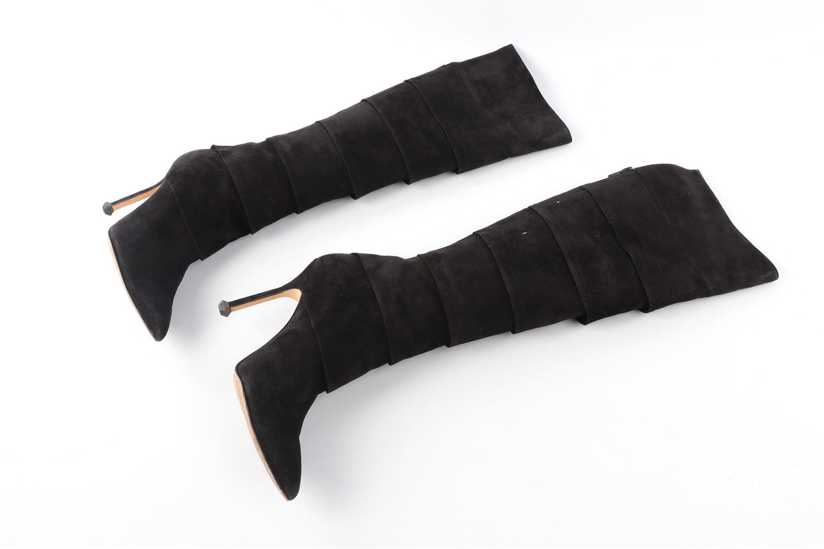 MANOLO BLAHNIK BLACK SUEDE KNEE HIGH BOOTS EU 38 UK 5 US 8