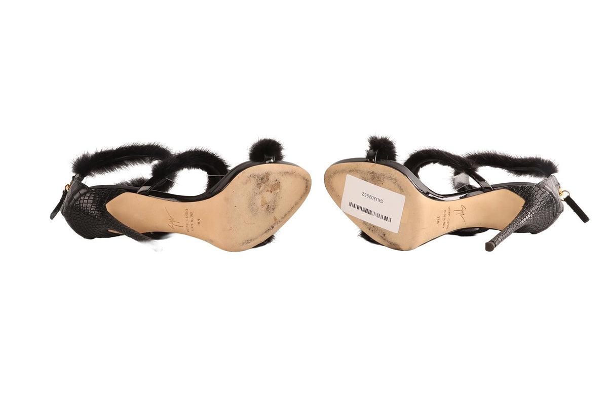 GIUSEPPE ZANOTTI BLACK PATENT LEATHER SANDALS EU 38.5 UK 5.5 US 8.5
