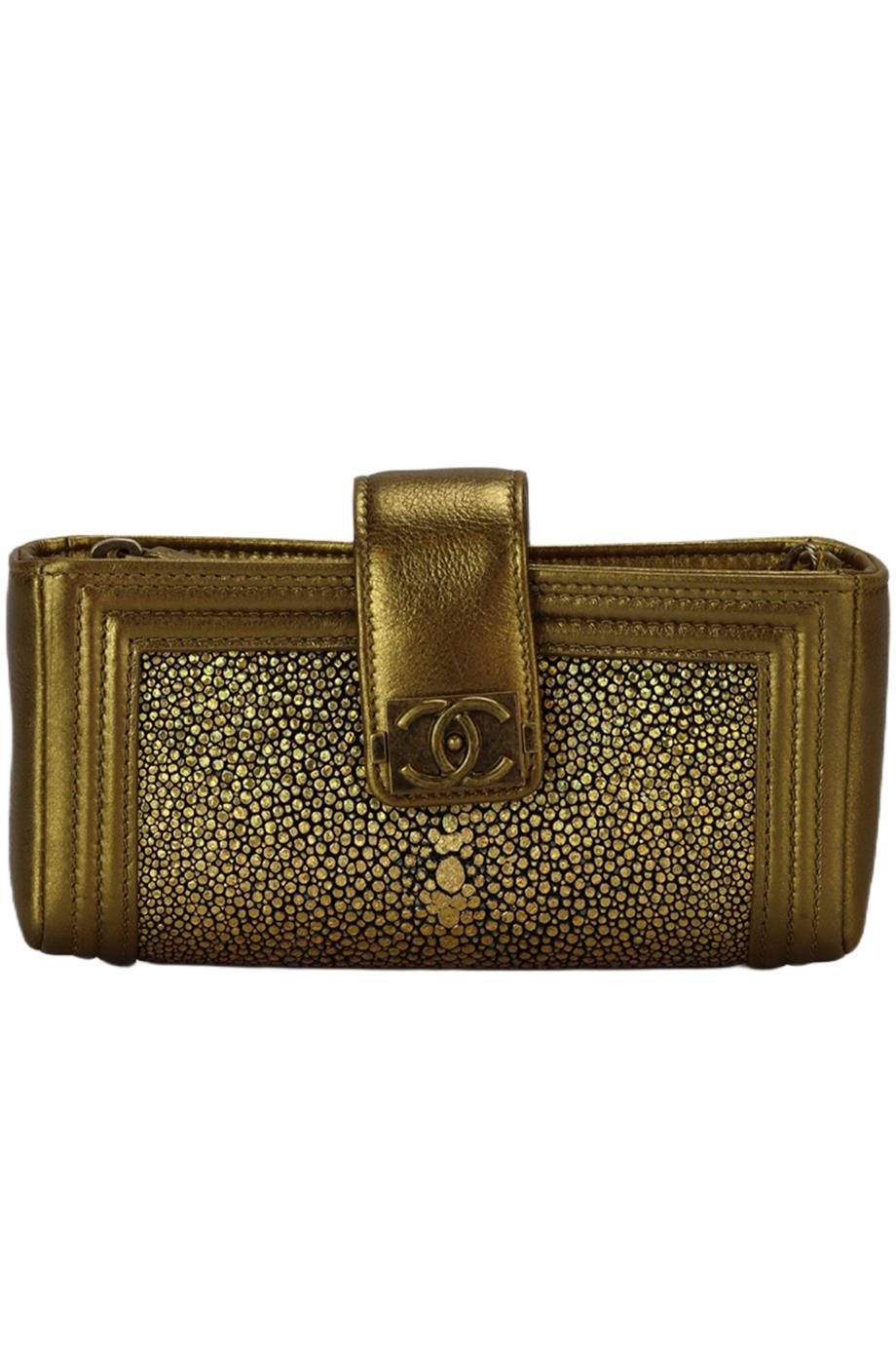 CHANEL 2015 O-PHONE HOLDER SHAGREEN & LEATHER SHOULDER BAG