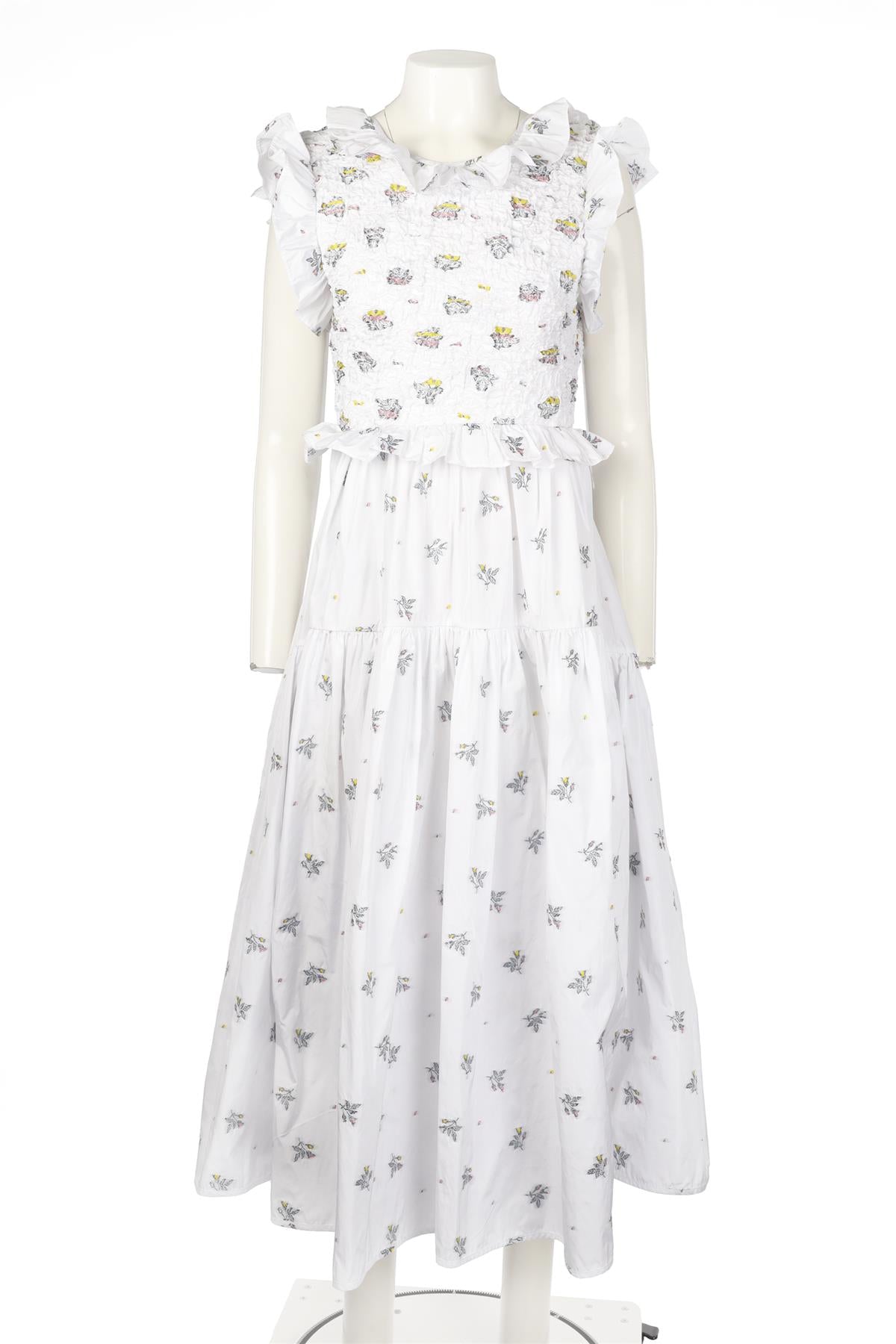 CECILIE BAHNSEN WHITE COTTON MAXI DRESS SMALL