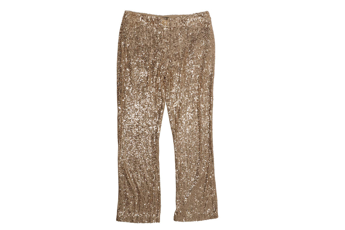 BALMAIN GOLD SEQUIN STRAIGHT LEG PANTS FR 38 UK 10