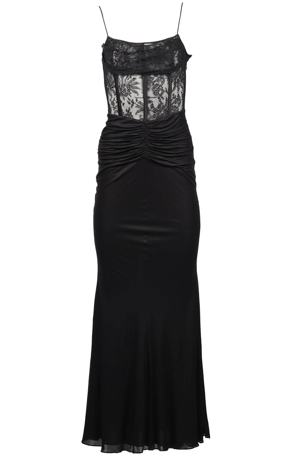 ALESSANDRA RICH BLACK LACE AND JERSEY MAXI DRESS IT 36 UK 4