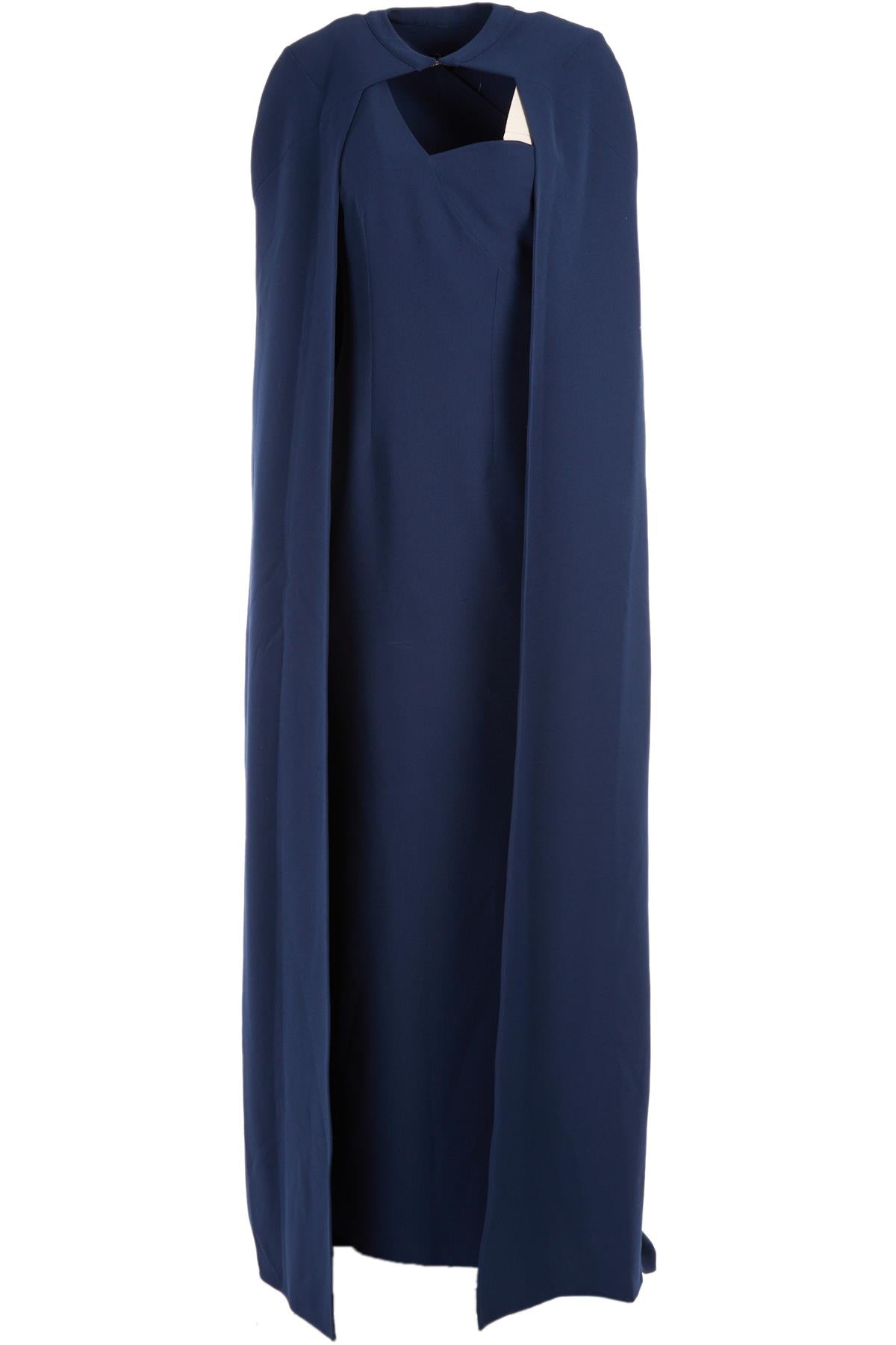 SAFIYAA NAVY CREPE MAXI DRESS AND CAPE FR 40 UK 12