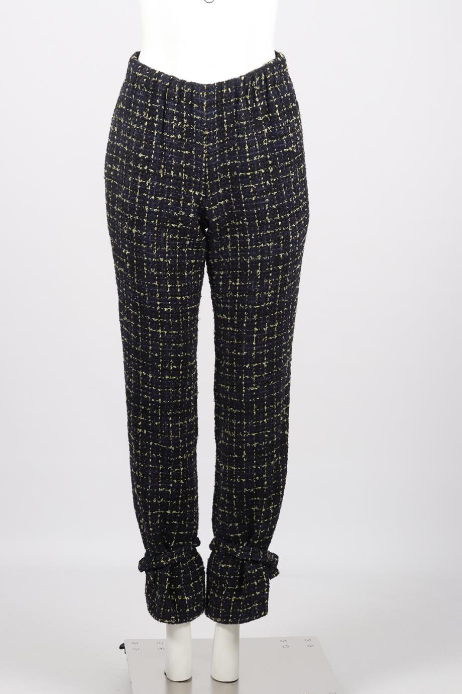 CHANEL 2022 CHECKED COTTON AND WOOL BLEND TAPERED PANTS FR 36 UK 8
