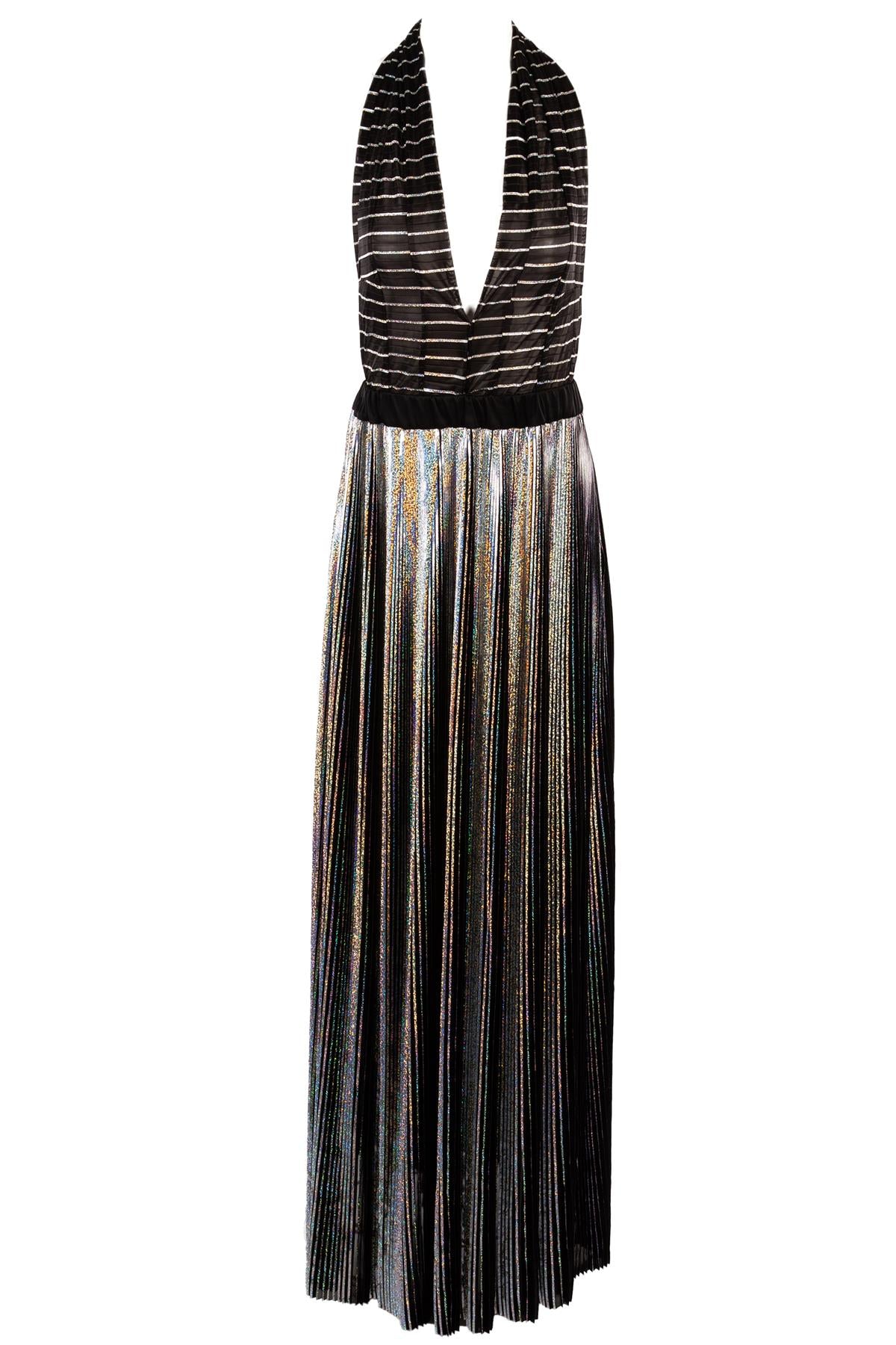 BALMAIN BLACK SATIN MAXI DRESS SMALL