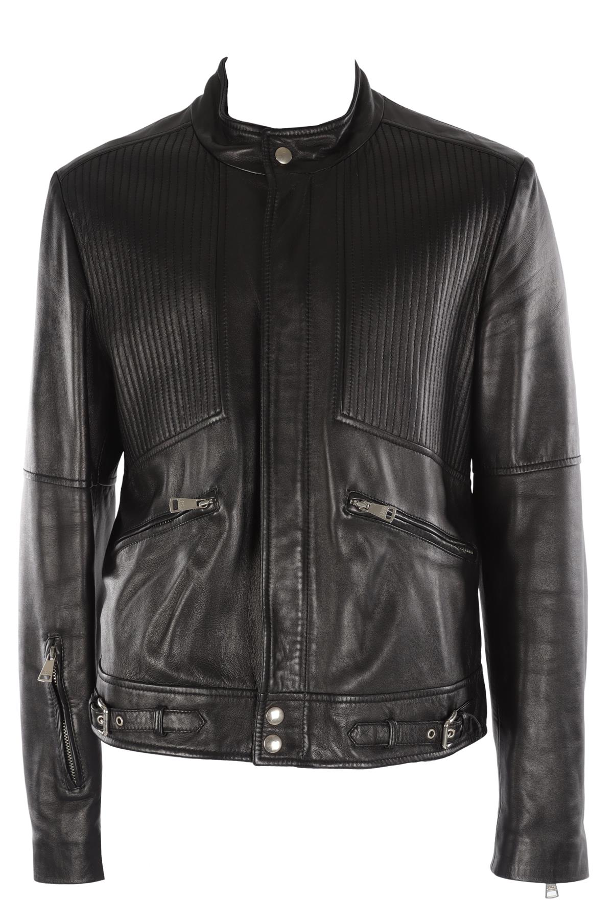 DOLCE & GABBANA BLACK MEN'S LEATHER JACKET IT 54 UK 44