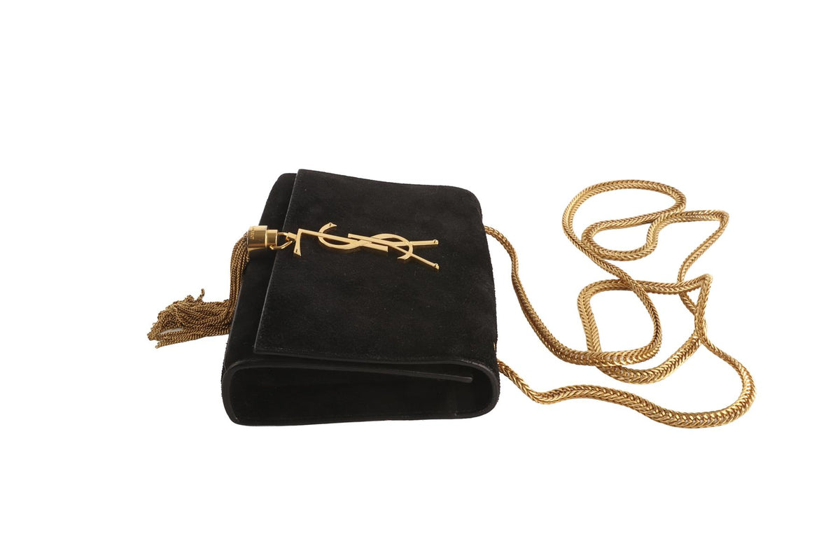 SAINT LAURENT BLACK KATE SMALL TASSEL SUEDE SHOULDER BAG
