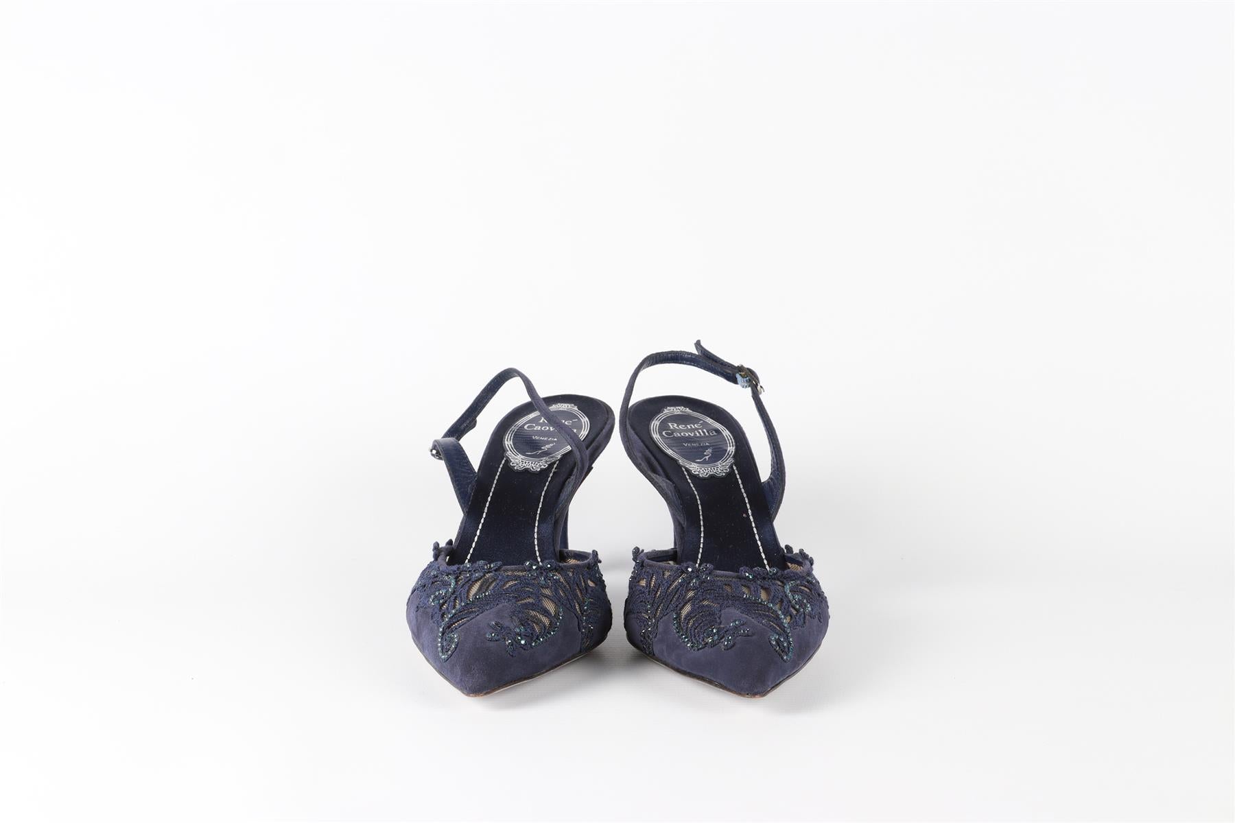 RENÉ  CAOVILLA BLUE SUEDE SLINGBACK PUMPS EU 37 UK 4 US 7