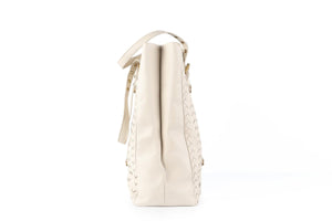 BOTTEGA VENETA ECRU INTRECCIATO LEATHER TOTE BAG