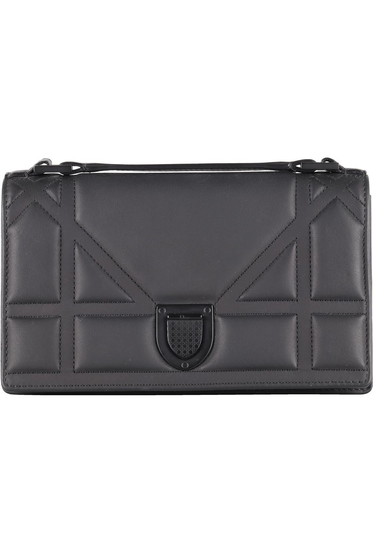 CHRISTIAN DIOR BLACK DIORAMA ULTRAMATTE LEATHER CLUTCH WITH CHAIN