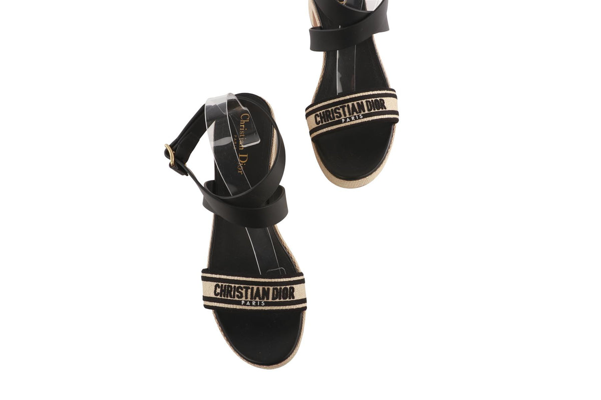 BLACK DWAY RAFFIA PLATFORM SANDALS