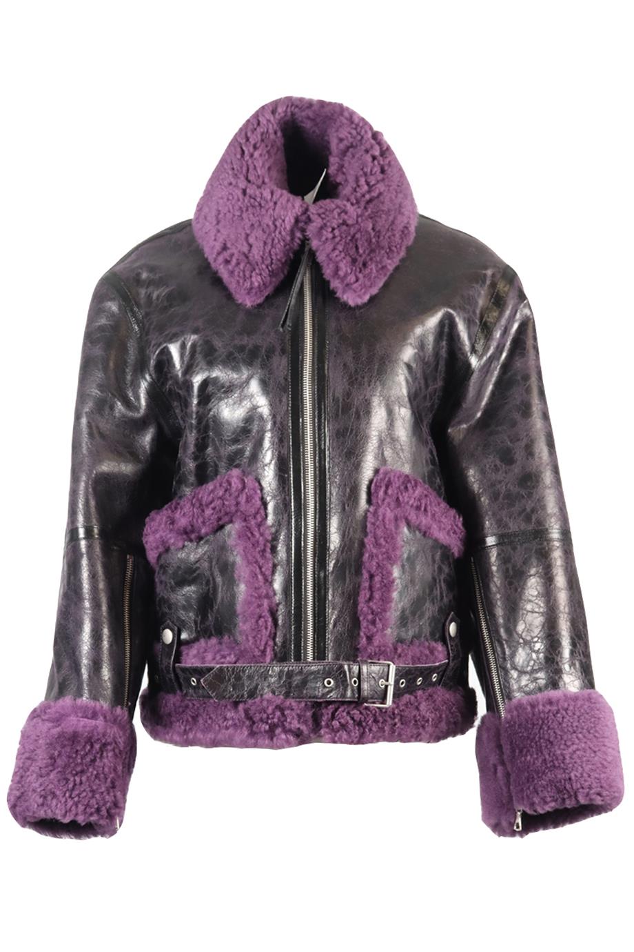 DRIES VAN NOTEN SHEARLING AND LEATHER JACKET SMALL