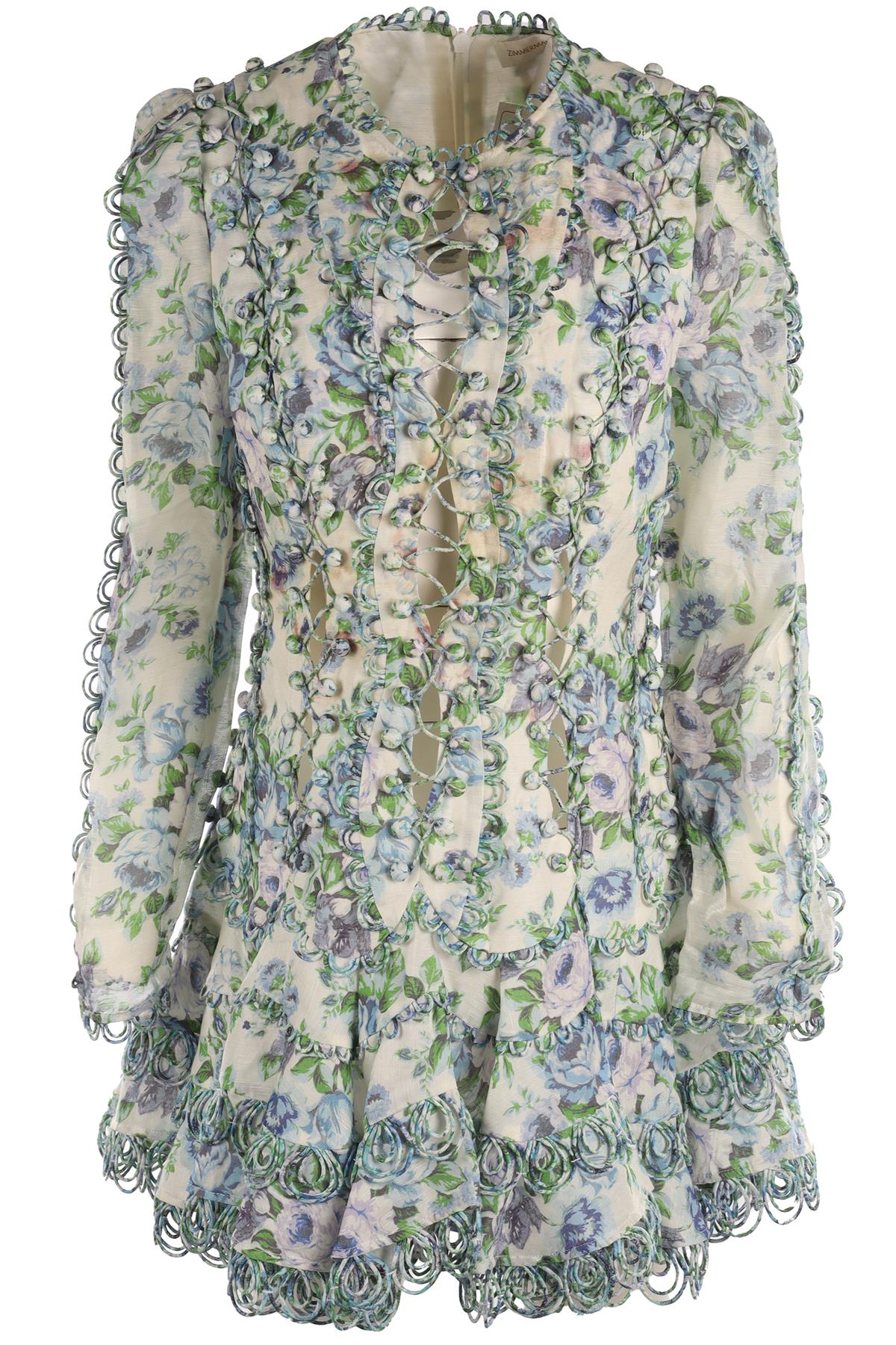 ZIMMERMANN BLUE LINEN MINI DRESS UK 14