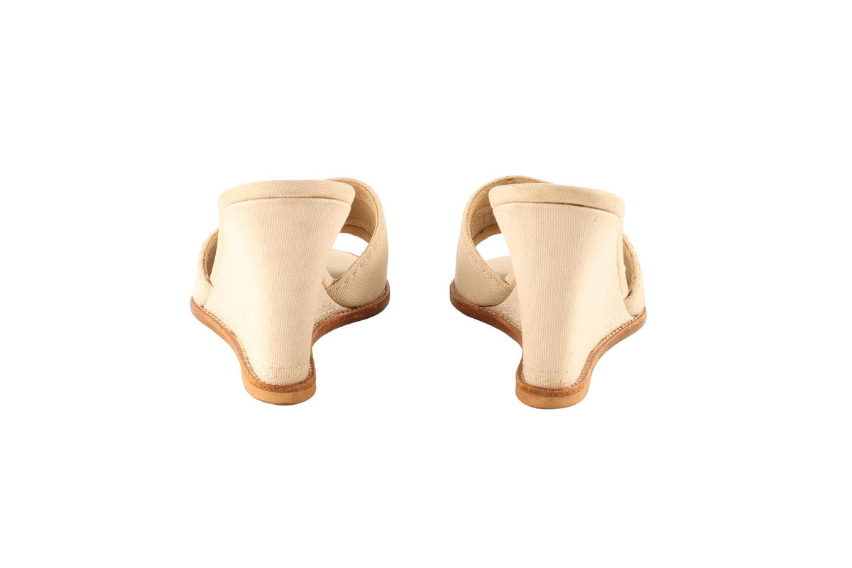 BEIGE 2010 CANVAS WEDGE MULES