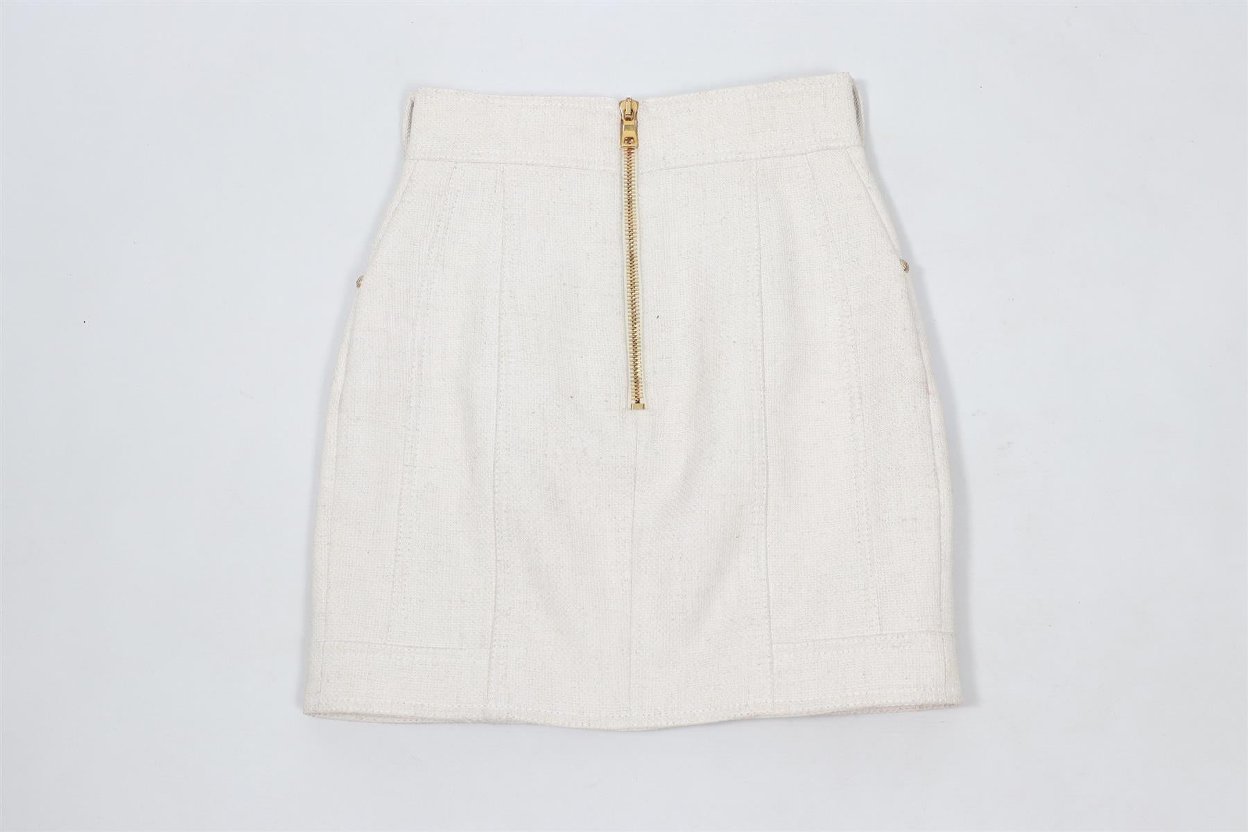 BALMAIN WHITE LINEN BLEND MINI SKIRT FR 36 UK 8